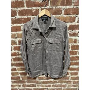 August Silk Womens Gray Double Pocket Long Sleeve Button Up Shirt Size Medium